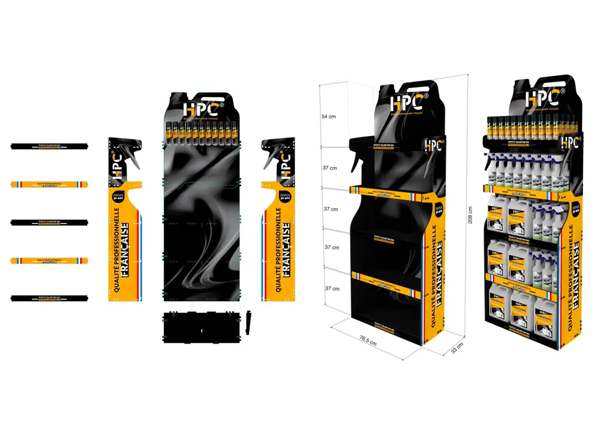 Présentoir de vente HPC réalisé par JLS Studio